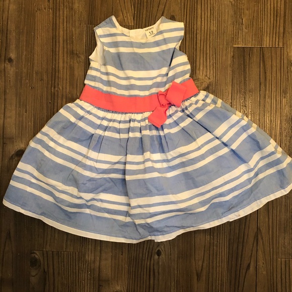 Carter's Other - Carter's blue and white striped dress with pink bow, size 12 months